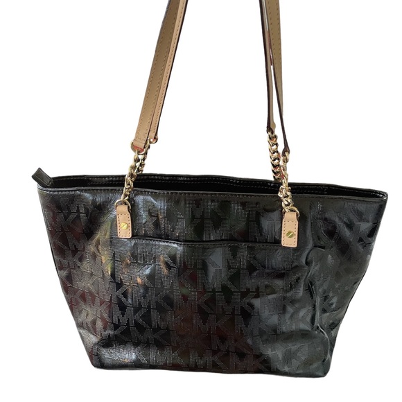 Price$ drop! ⬇️ Michael Kors Black Patent Leather MK Monogrammed Tote Bag - Picture 9 of 9
